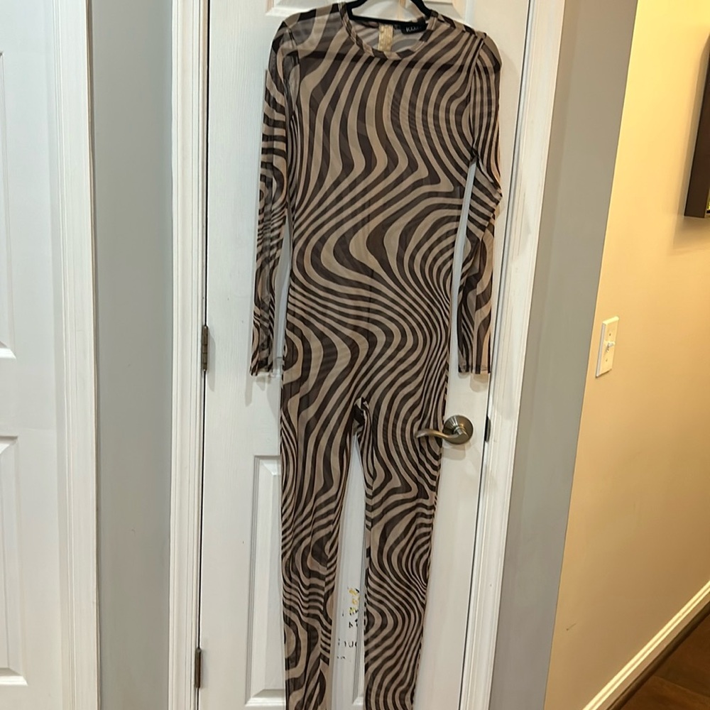 Animal print sheer jumpsuit